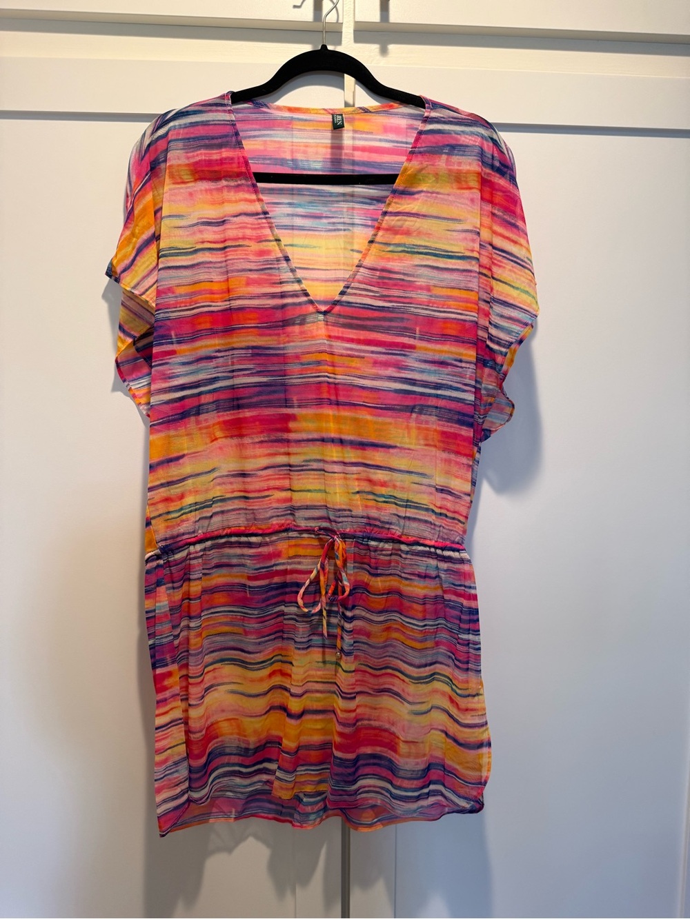 Ralph Lauren Vivid Multicolor Striped V-Neck Drawstring Women’s Swim Cover
